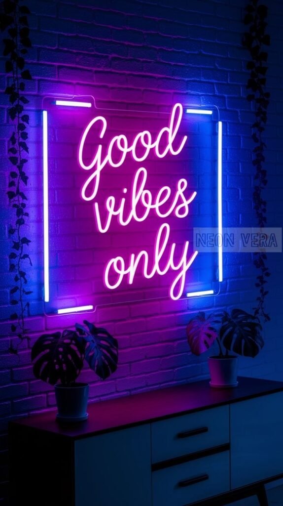 Soft pink "Dream" neon sign glowing on the wall above a cloud-style bed.