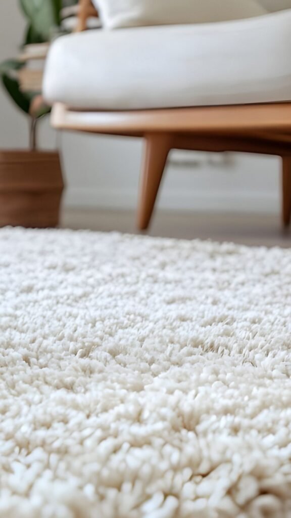 Close-up detail of SAFAVIEH Hudson Shag rug fibers showing the 2-inch thick pile and soft ivory trellis pattern.