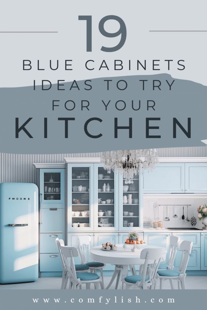Stunning blue kitchen cabinets in midnight navy, anchoring the room with brass hardware and white marble countertops