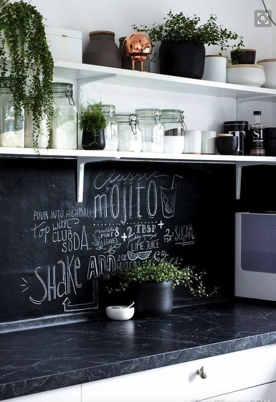 Chalkboard paint backsplash for writing notes and recipes, an interactive kitchen backsplash idea