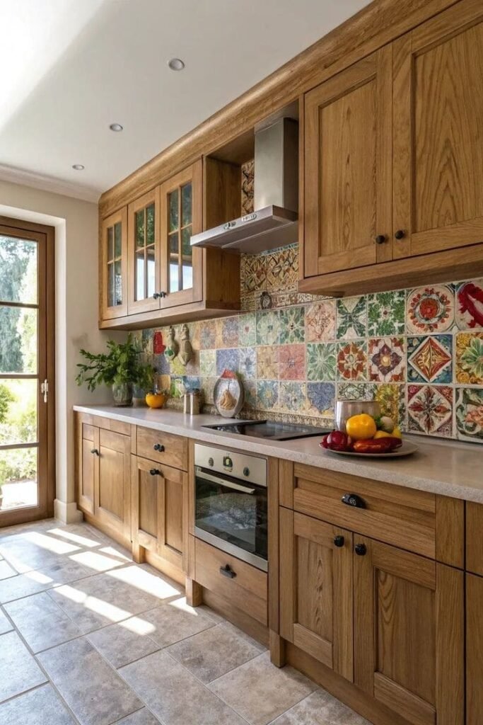 Peel-and-stick Moroccan vinyl tile as a renter-friendly kitchen backsplash idea