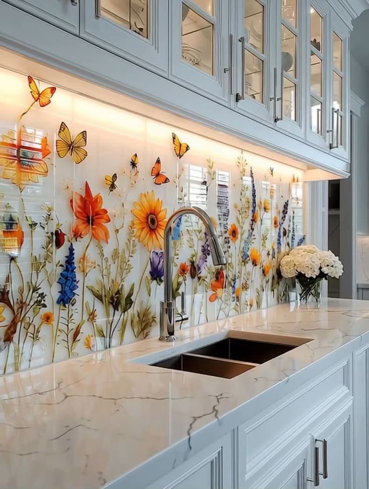 Pressed dried flowers sealed in clear resin panels as an artistic, botanical idea
