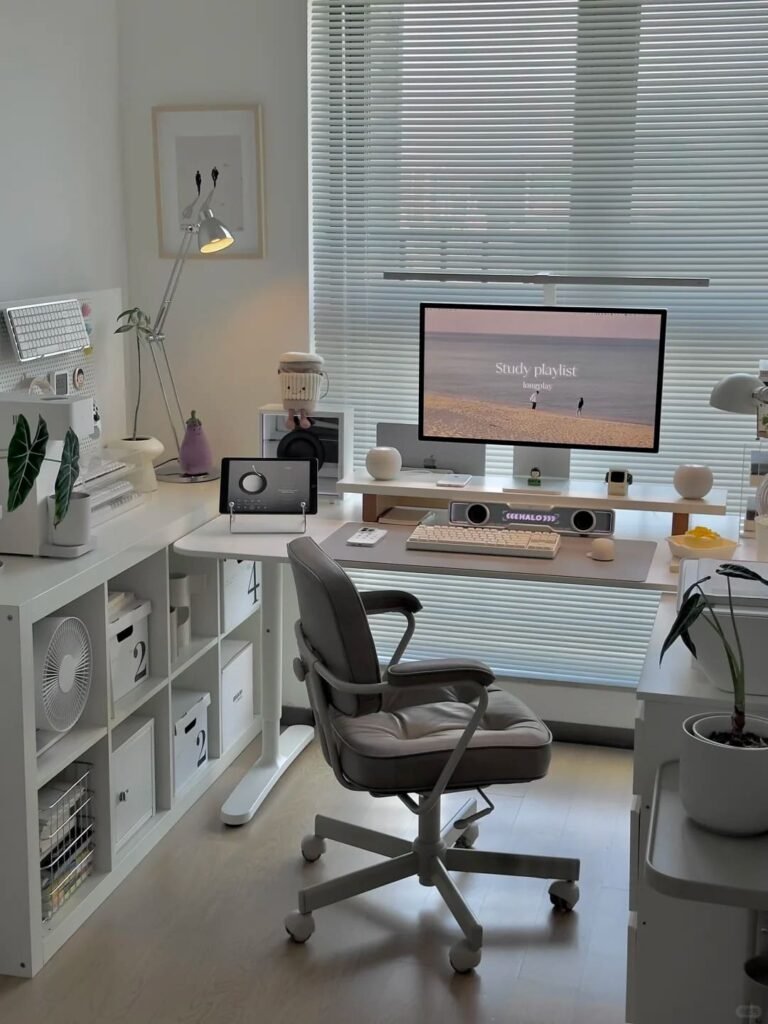 Home office featuring a secondary side desk dedicated to journaling, sketching, and handwritten notes.
