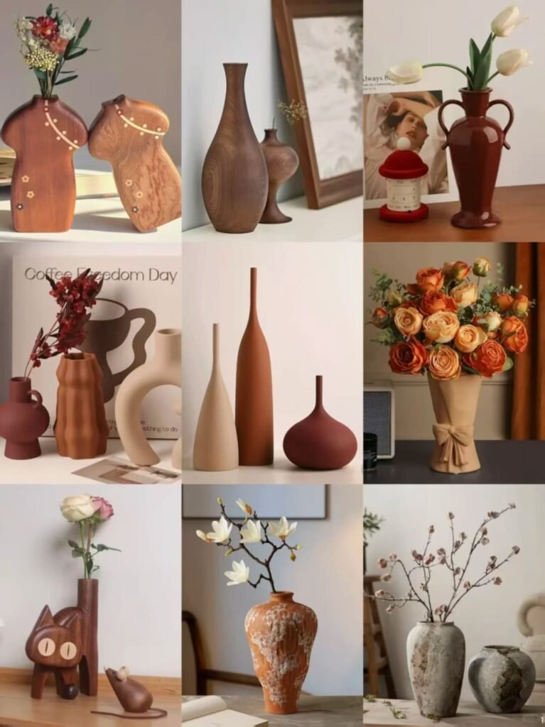 Ceramic vases and bowls of different heights for layered texture.